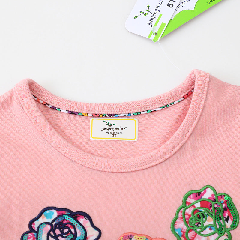 Mädchen Baumwollkleid mit floralem Design und funkelnden Applikationen EB