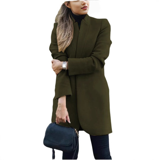 Damen nan taillierter Longblazer-Mantel mit Stehkragen und verdeckter Verschlussleiste EB