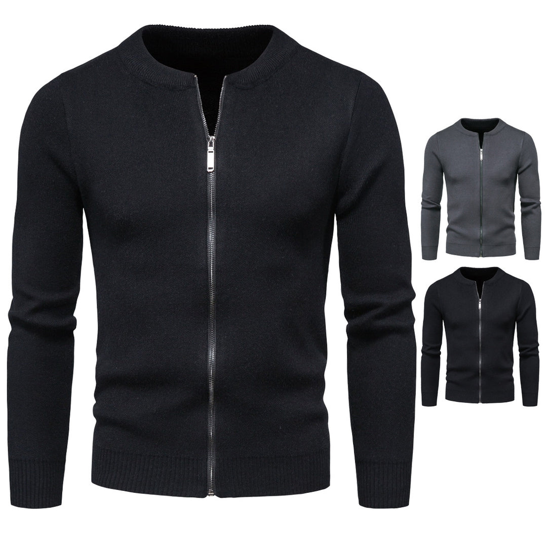 Herren stylische Strickjacke mit modernem Zipper und hohem Kragen EB