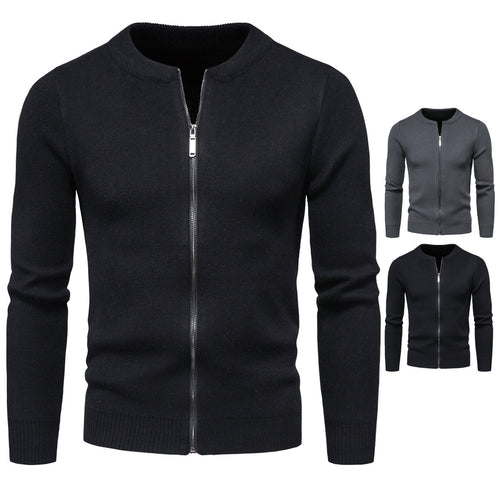 Herren stylische Strickjacke mit modernem Zipper und hohem Kragen EB