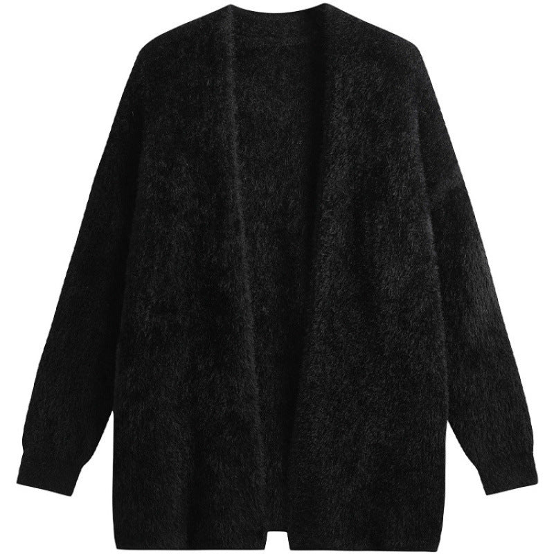 Damen oversized Strickjacke aus weichem Fleece mit offenem Schnitt EB