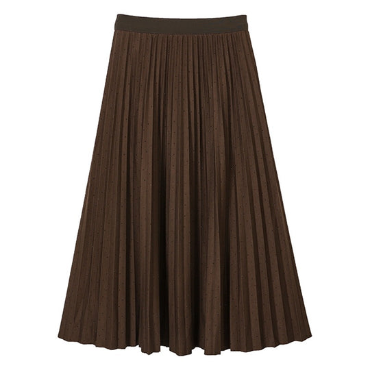 Damen  eleganter Falten-Maxirock mit dezentem Glitzer-Finish und elastischem Komfortbund EB