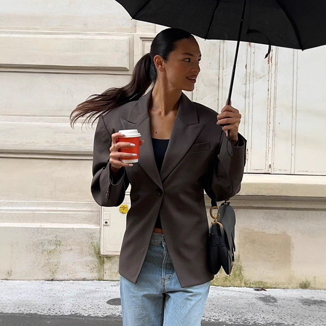 Damen elegante Blazerjacke im minimalistischen Design mit praktischen Taschen EB