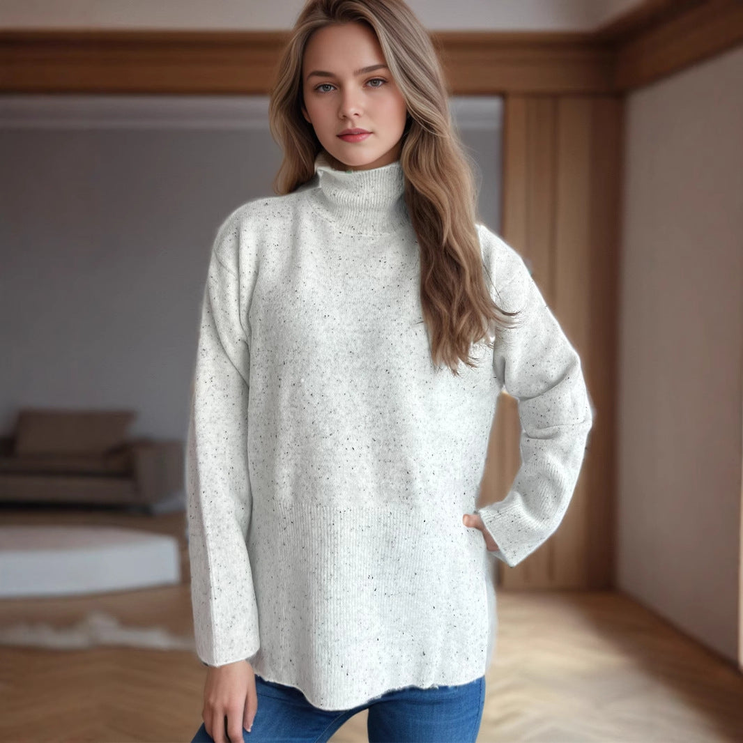Damen Pullover mit hohem Kragen und asymmetrischem Saum EB