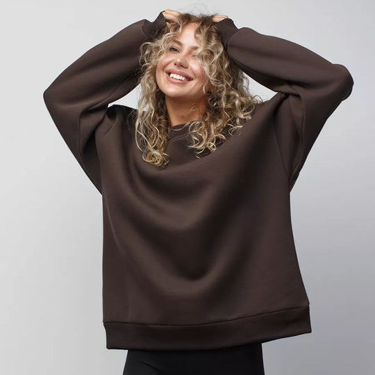 Damen oversized Sweatshirt mit Rundhalsausschnitt, French-Terry Innenfutter und überschnittener Schulter EB
