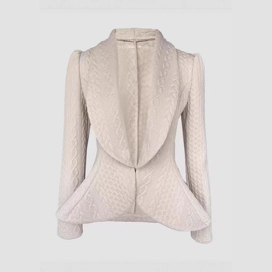 Damen Taillierter Strickblazer mit Schalkragen und Zopfstrickstruktur EB