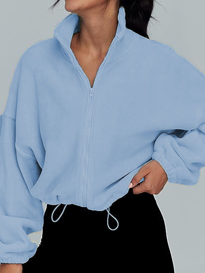 Damen Oversized Sweatjacke mit halbem Reißverschluss und Kordelzug EB