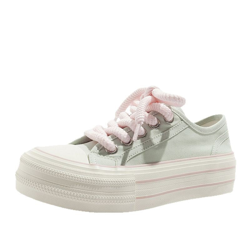 Damen Plattform Sneakers mit hochwertigem Canvas-Obermaterial und elastischen Schnürsenkeln EB