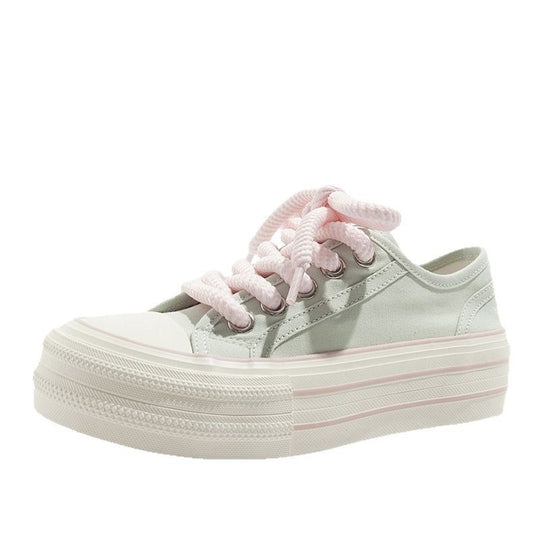 Damen Plattform Sneakers mit hochwertigem Canvas-Obermaterial und elastischen Schnürsenkeln EB