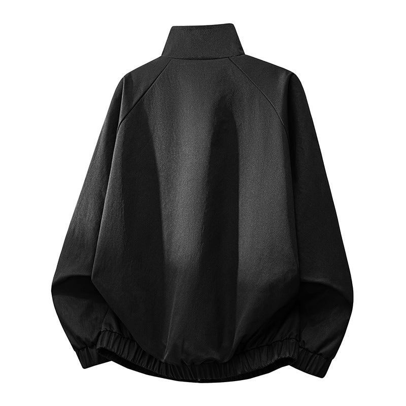Herren ultraleichter Windbreaker-Blouson mit Stehkragen, elastischem Saum und verdeckten Druckknopf-Taschen EB