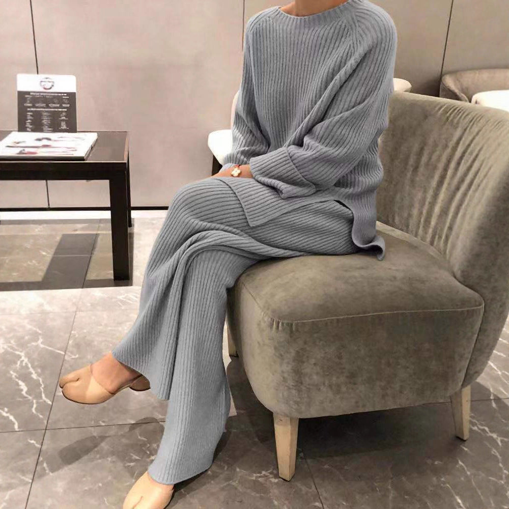 Damen Strickanzug mit weichem Rippenmuster und weitem Schnitt EB