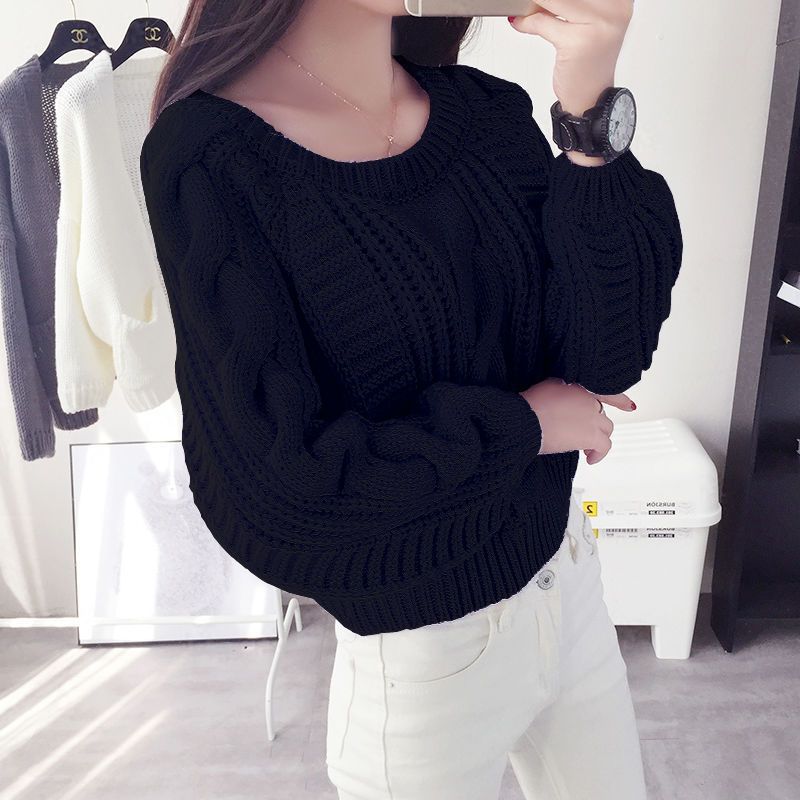Damen Grobstrickpullover mit voluminösen Ärmeln und Zopfmuster EB