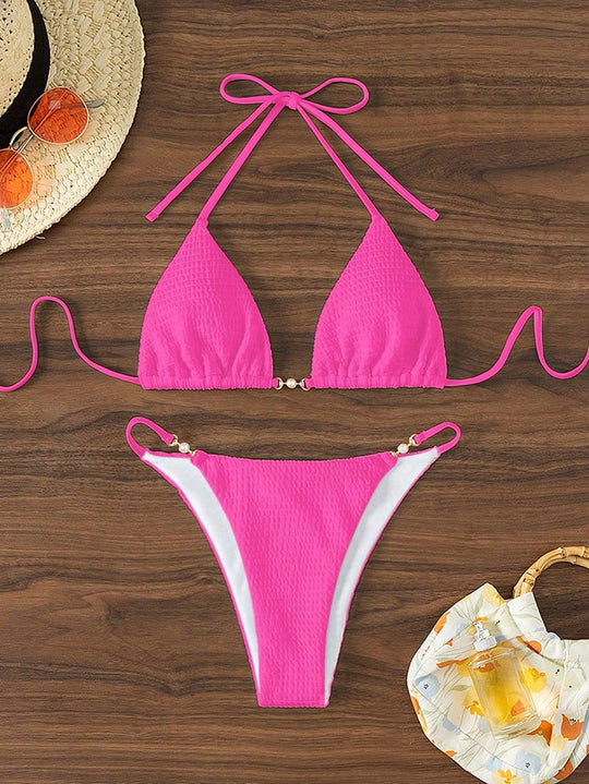Damen Triangel-Bikini mit modischen Schnürdetails und eleganten Akzenten EB