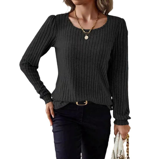 Damen Gestreifter Pullover mit Puffärmeln EB
