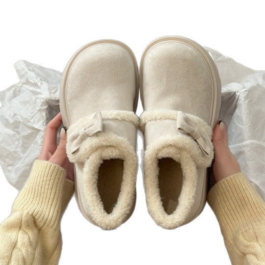 Damen komfortable Clogs mit flauschigem Innenfutter und dekorativer Schleife EB