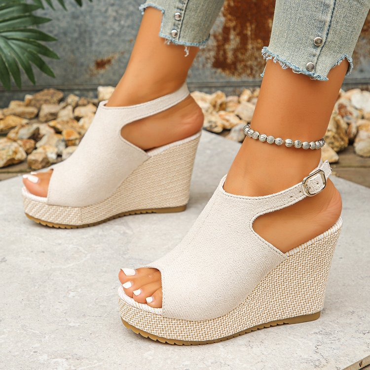 Damen Wedge-Pantoletten mit offenem Zehenbereich und modischem Riemendesign EB