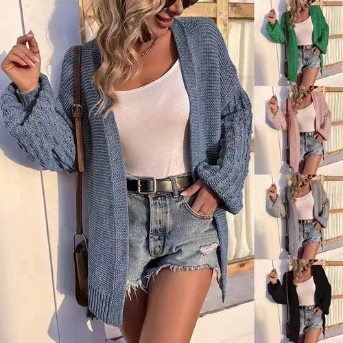 Damen Grobstrick Cardigan mit tiefen, strukturierten Ärmeln EB