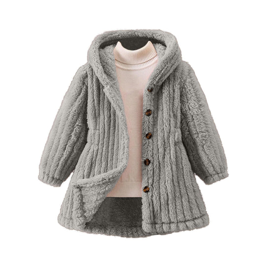 Damen Kuschelige Teddyjacke mit Kapuze und Knopfverschluss EB