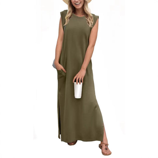Damen Maxikleid mit modernen Schulterdetails und fließendem Schnitt EB