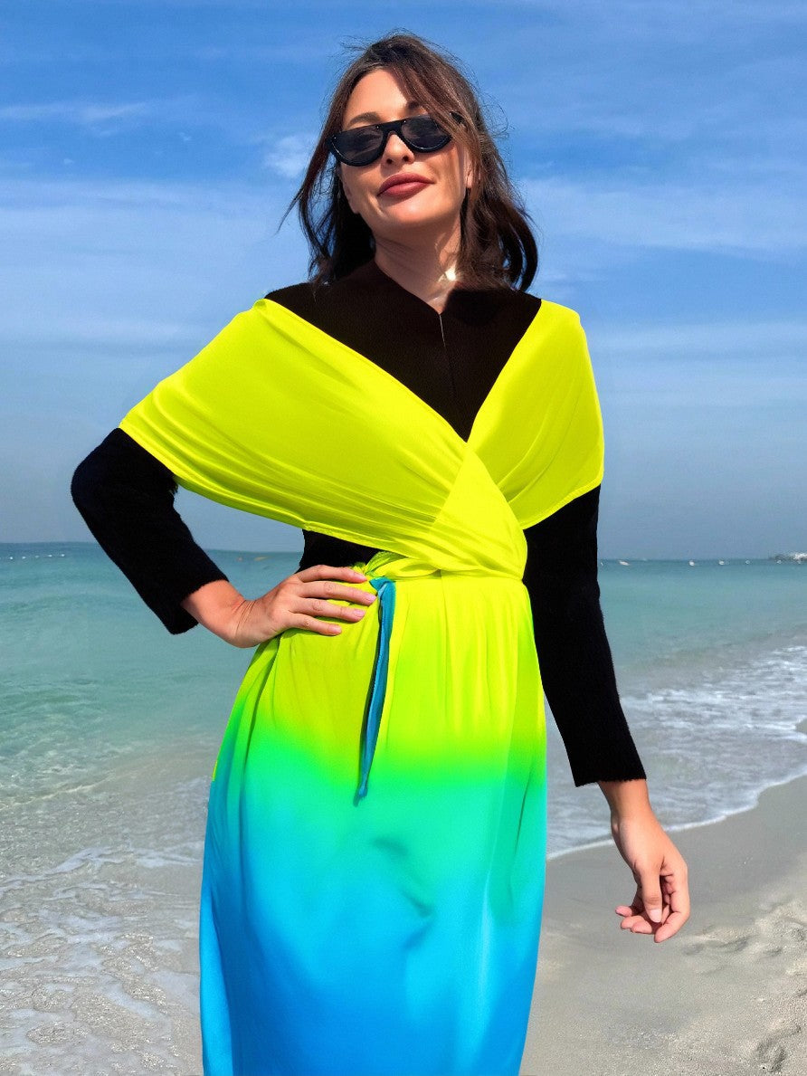 Damen Strandkleid mit Wickel- und Farbverlauf EB