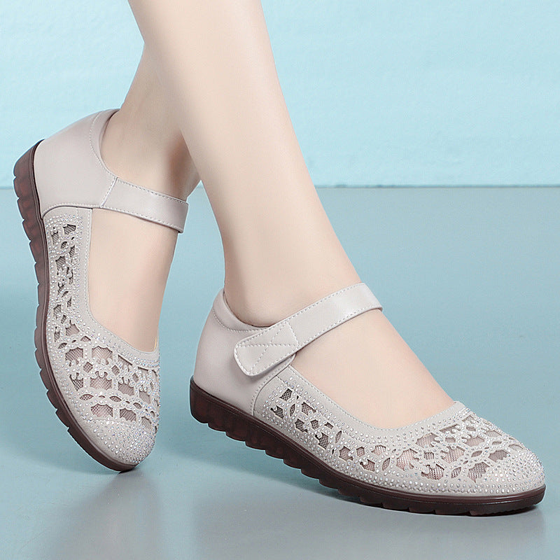 Damen Ballerinas mit modischem Lochmuster und komfortablem Klettverschluss EB