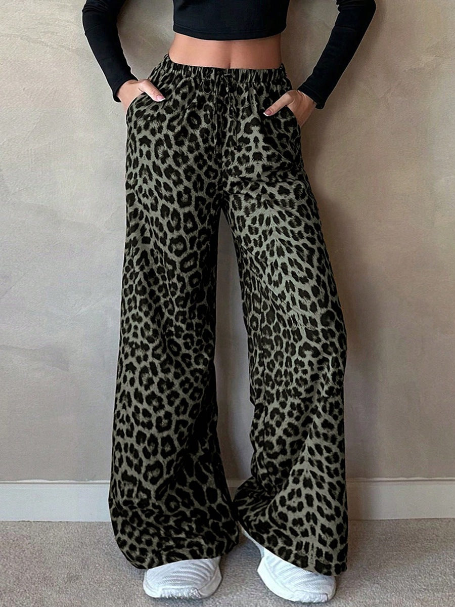 Damen Weite Palazzo-Hosen mit auffälligem Leopardenmuster EB