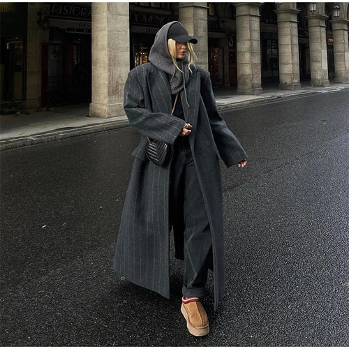 Damen Oversized Mantel mit Nadelstreifen EB