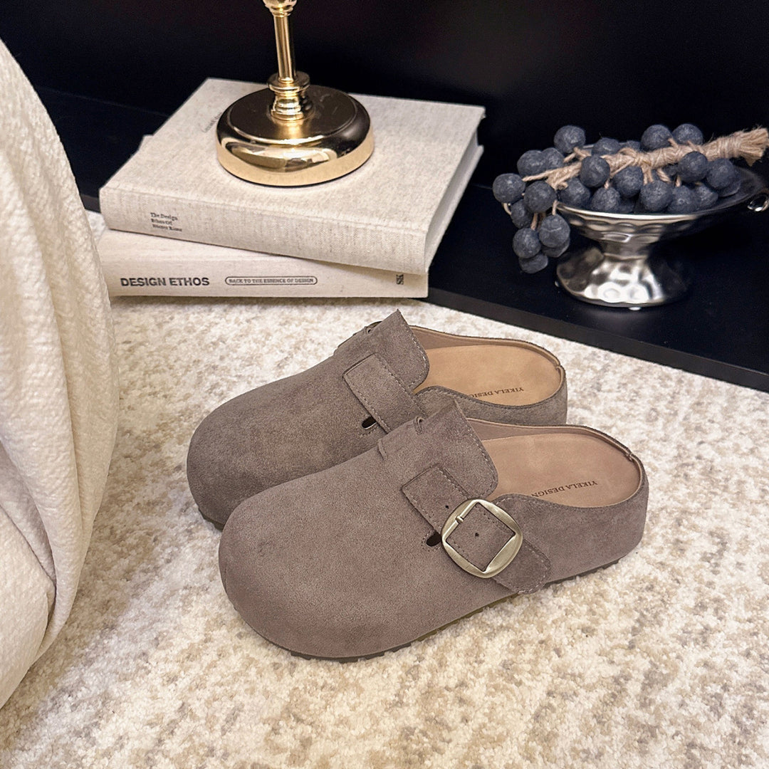 Damen Clogs aus hochwertigem Wildleder mit eleganter Schnalle EB