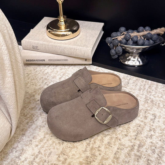 Damen Clogs aus hochwertigem Wildleder mit eleganter Schnalle EB