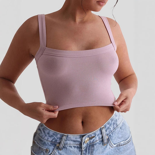 Damen Crop-Top mit quadratischem Ausschnitt und elastischem Material EB