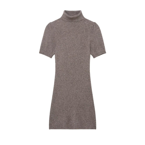 Damen Strickkleid mit kurzem Arm und hochgeschlossenem Kragen EB