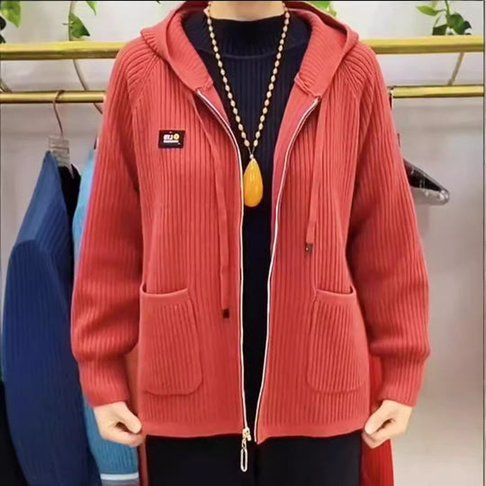 Damen Kapuzenjacke mit strukturiertem Strickdesign und praktischen Taschen EB