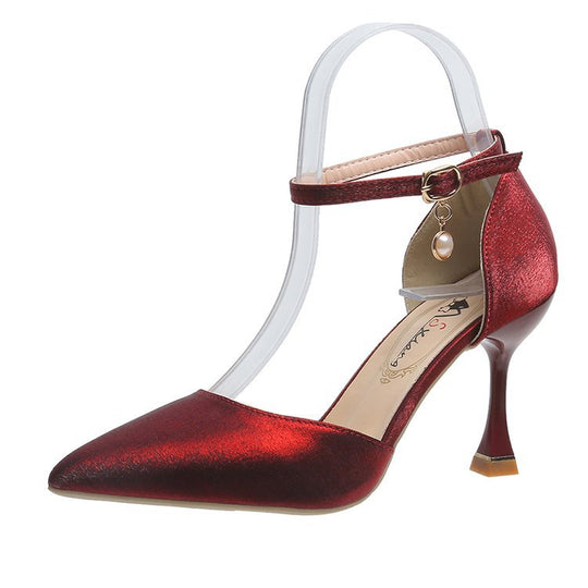 Damen elegante Spitzen Hochhackige Schuhe mit zierlichen Riemen EB