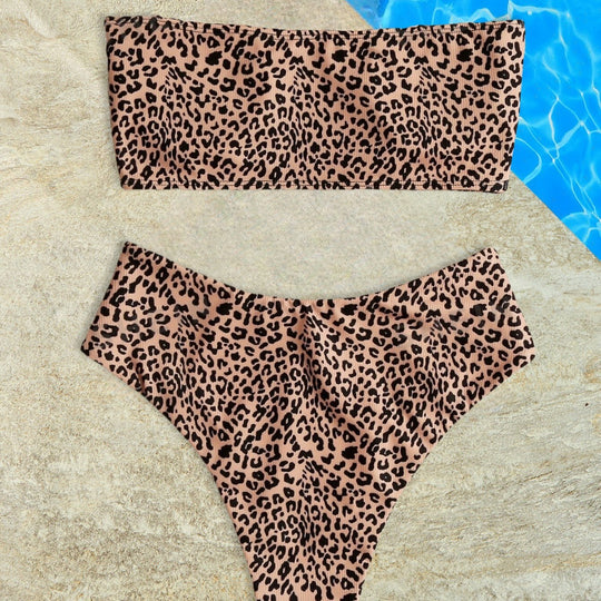 Damen Bandeau-Bikini-Set mit elegantem Leopardenmuster EB