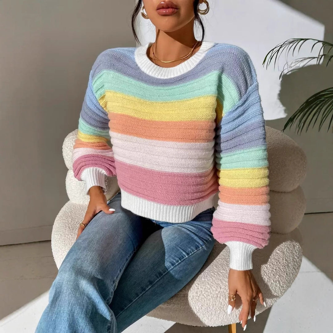 Damen Modischer Strickpullover mit Volumenärmel und Randdetails EB
