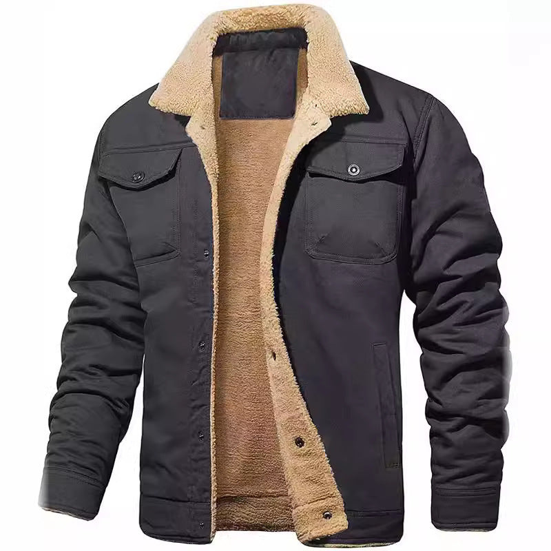 Herren nan gefütterte Canvasjacke mit Teddyfell-Innenfutter und Hemdkragen EB
