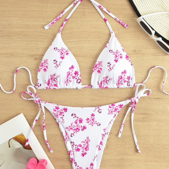 Damen Triangel-Bikini mit raffinierten Schnürdetails und elegantem Leopardenmuster EB