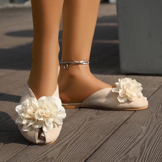 Damen Komfortable Hauspantoletten mit romantischen Blumendetails EB