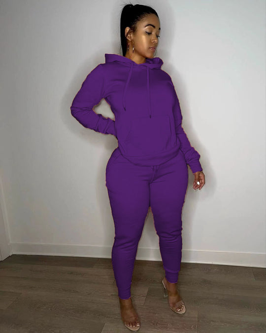 Damen nan tailliertes Hoodie- und Jogginghose-Set mit Kängurutasche, hohem Komfortbund und gerippten Knöchelbündchen EB