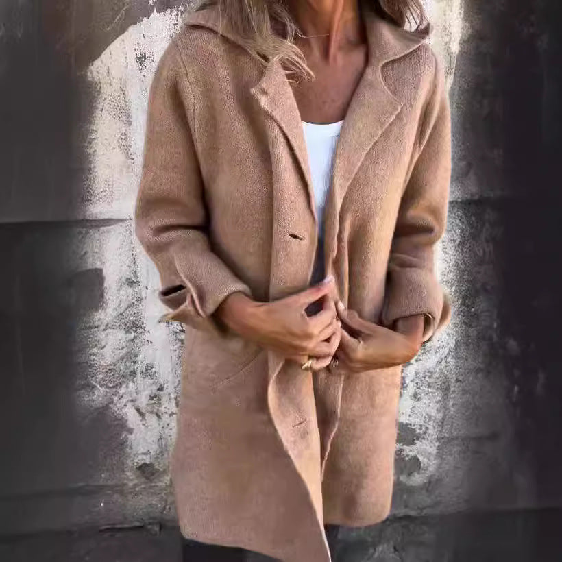 Damen eleganter Wollmantel mit praktischen Taschen EB