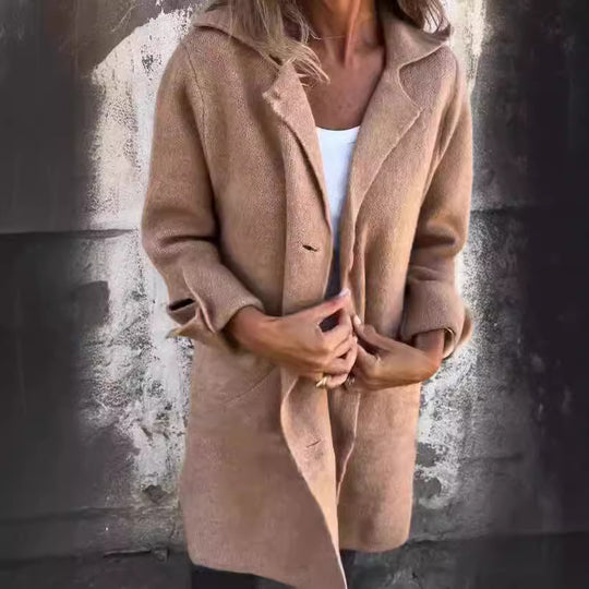 Damen eleganter Wollmantel mit praktischen Taschen EB