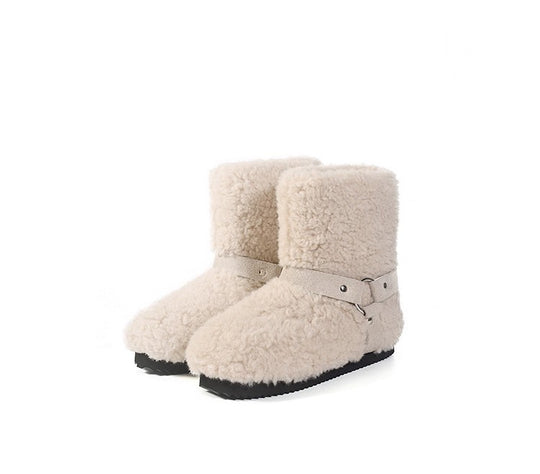 Damen Gemütliche Kuschelboots mit weichem Innenfutter und modischem Riemen EB