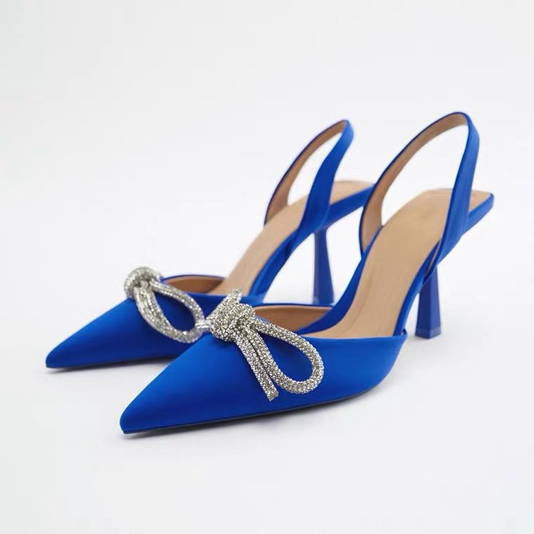 Damen elegante Slingback-Pumps mit glitzernden Schleifen-Details EB