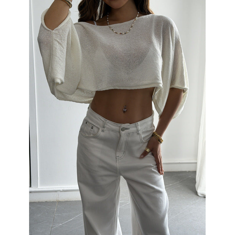 Damen Flockiges Crop-Top mit asymmetrischem Design und tiefem Ausschnitt EB