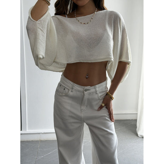 Damen Flockiges Crop-Top mit asymmetrischem Design und tiefem Ausschnitt EB
