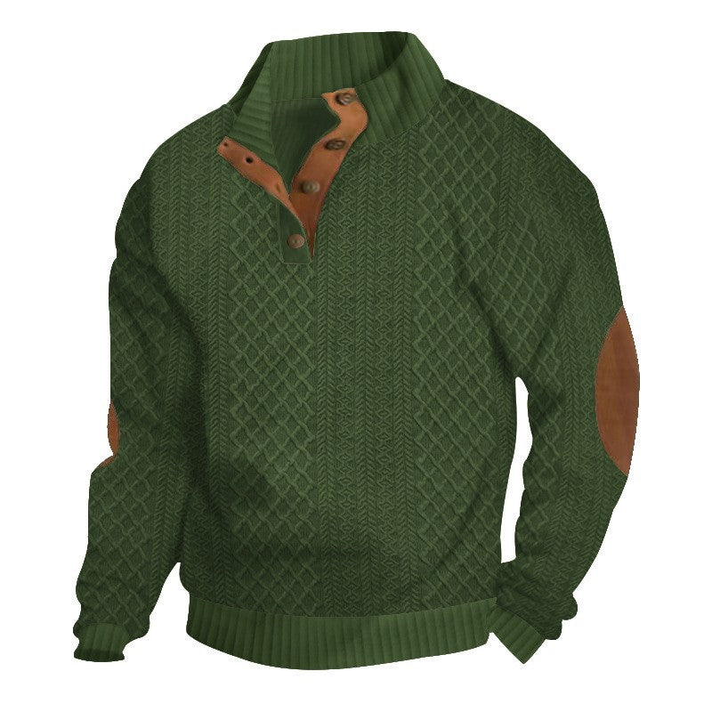 Herren Kabelstrick Troyer Pullover mit Stehkragen und Lederoptik-Ellbogen-Patches EB