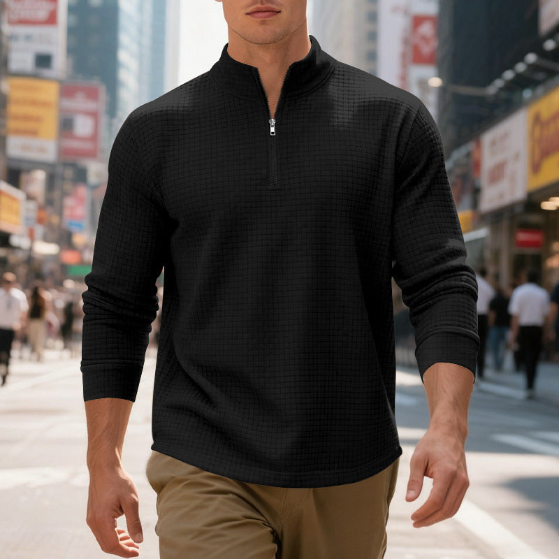 Herren sportlicher Pullover mit Halbreißverschluss und strukturierter Oberfläche EB