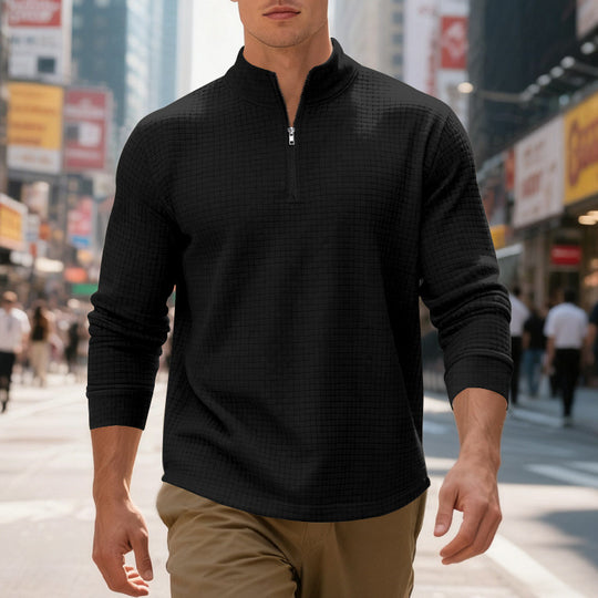 Herren sportlicher Pullover mit Halbreißverschluss und strukturierter Oberfläche EB