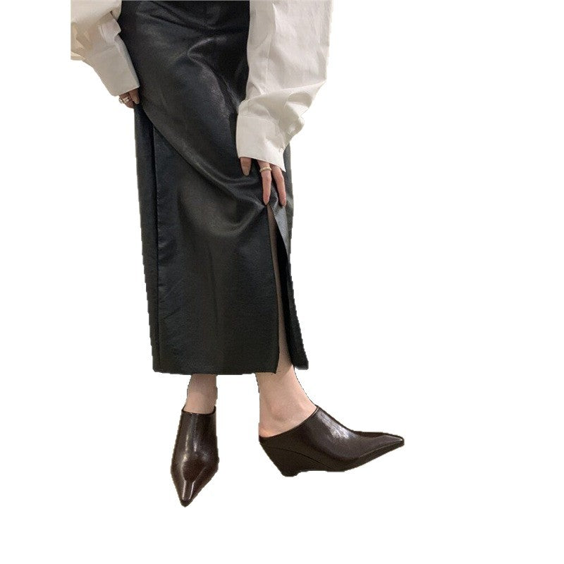 Damen schlanke Mules mit modernem asymmetrischem Design EB