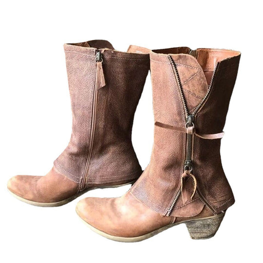 Damen lässige Stiefel mit doppeltem Reißverschluss und modischem Design EB